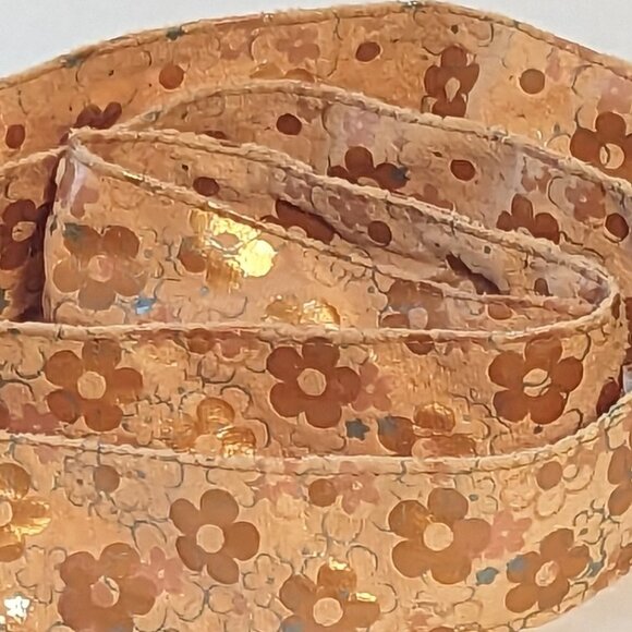 Vintage Micro Suede Midcentury Obi Belt Tie Sash MCM Metallic Accent Boho Floral - Picture 5 of 5